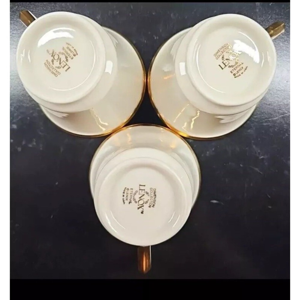 3 Lenox Eternal Cup Saucer Set Dimension Collection Elegant Gold Cream Dish Lot - Picture 6 of 6
